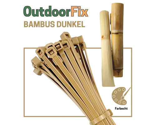 Bündel dunkelbrauner Kabelbinder und Bambusstäbe