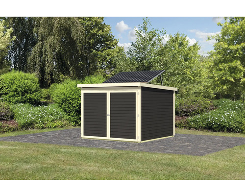 Gartenschuppen mit Solaranlage im Garten