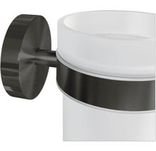 Wandmontierter Zahnputzbecherhalter aus Metall und Glas