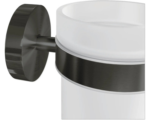 Wandmontierter Zahnputzbecherhalter aus Metall und Glas