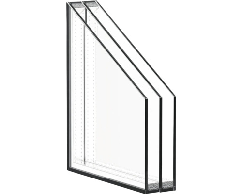 Querschnitt einer Dreifachverglasung mit Rahmen