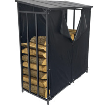 Brennholzregal mit Abdeckung und gestapeltem Brennholz