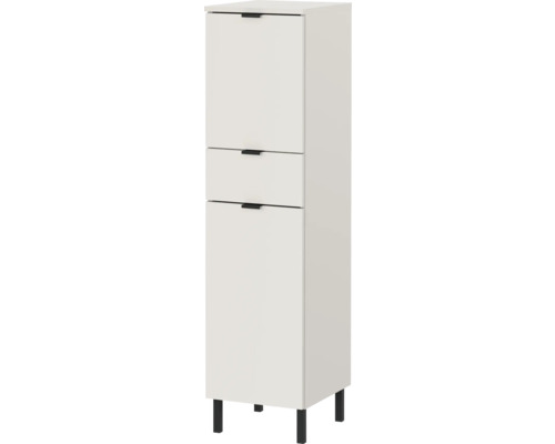 Weißer Hochschrank mit zwei Schubladen und einer Tür