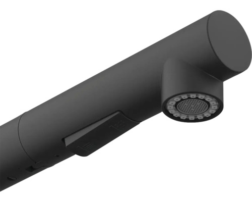 Schwarzer Wasserhahn mit Wassersparfunktion