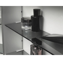 Regalboden aus Glas mit Kosmetikprodukten im Spiegelschrank