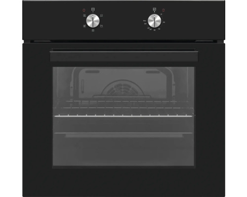 Schwarzer Einbaubackofen mit Bedienelementen und Glastür