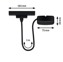 Abmessungen einer Hängeleuchte: 165 mm breit, 75 mm tief, 30 mm hoch, Kabellänge 1 Meter