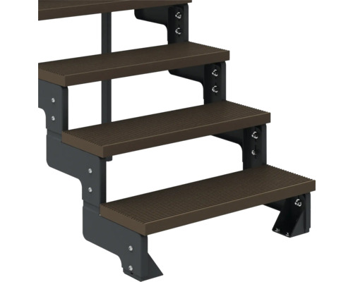 Treppe mit drei Stufen aus Kunststoff und Metall