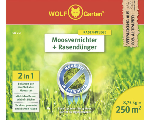 Wolf Garten Moosvernichter plus Rasendünger zur Rasenpflege, 8,75 Kilogramm für 250 Quadratmeter Fläche