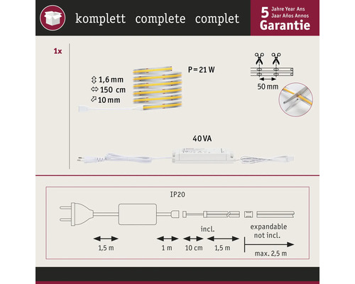 LED Lichtband Komplettset mit technischen Details und fünf Jahre Garantie