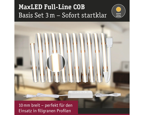 MaxLED Full-Line COB Basis Set 3 Meter mit warmweissem Licht und Zubehör