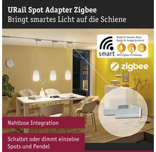 URail Spot Adapter Zigbee in einem Esszimmer mit Pendelleuchten und intelligenten Funktionen.