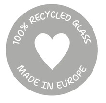 Siegel: 100 Prozent Recyclingglas, hergestellt in Europa
