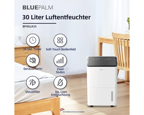 BluePalm Luftentfeuchter mit 30 Litern Fassungsvermögen im Wohnraum.
