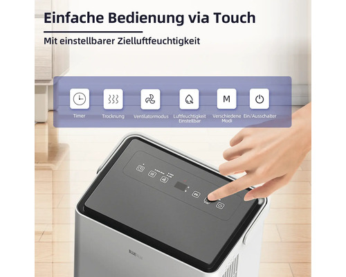 Luftentfeuchter mit Touchbedienung und einstellbarer Zielluftfeuchtigkeit