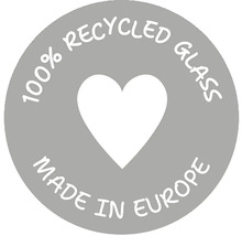 Siegel: 100 Prozent recyceltes Glas, hergestellt in Europa