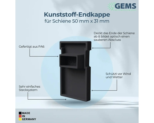 Kunststoff Endkappe für 50 mm x 31 mm Schiene