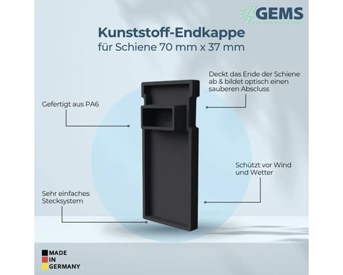 Kunststoff Endkappe für Schiene 70 mm x 37 mm