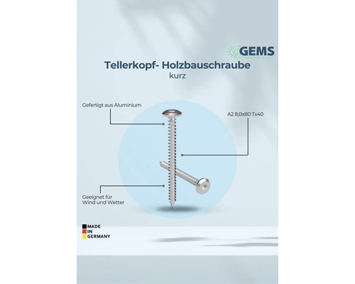Tellerkopf Holzbauschraube aus Aluminium, geeignet für Wind und Wetter, A2 8,0x80 Tx40, Made in Germany