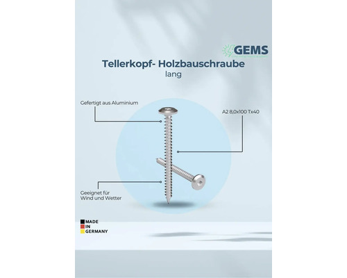 Lange Tellerkopf Holzbauschraube aus Aluminium A2 8,0x100 Tx40, geeignet für Wind und Wetter