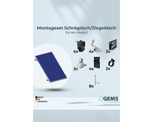 Montageset für Schrägdach oder Ziegeldach für ein Modul