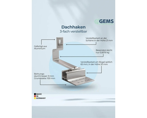 Dreifach verstellbarer Dachhaken aus Aluminium für Photovoltaikanlagen