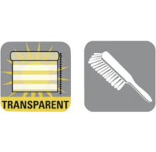 Symbol für transparentes Rollo und Reinigungsbürste