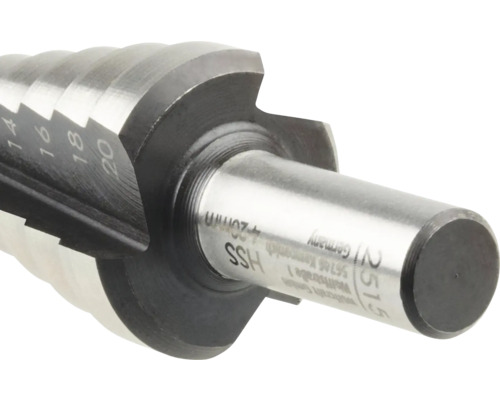 Stufenbohrer aus Stahl mit Größenangaben