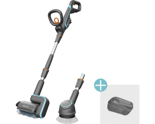 Gardena Akku-Bürste mit zwei Aufsätzen und einem Aufbewahrungsfach