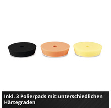 Drei Polierpads mit unterschiedlichen Härtegraden