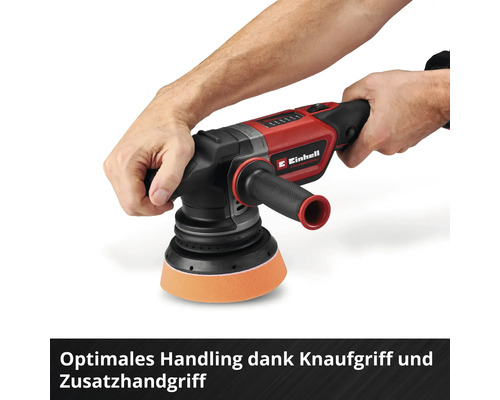 Einhand-Poliermaschine mit Zusatzhandgriff für optimale Handhabung.