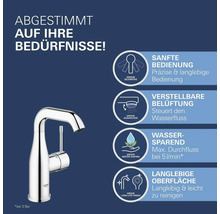 Grohe Armatur mit Eigenschaften wie leichtgängiger Bedienung, einstellbarer Belüftung, Wassersparfunktion und langlebiger Oberfläche