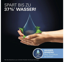 Wassersparend: Hände halten Wassertropfen mit Blättern