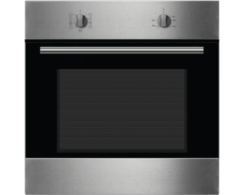 Edelstahl Einbaubackofen mit schwarzer Glastür