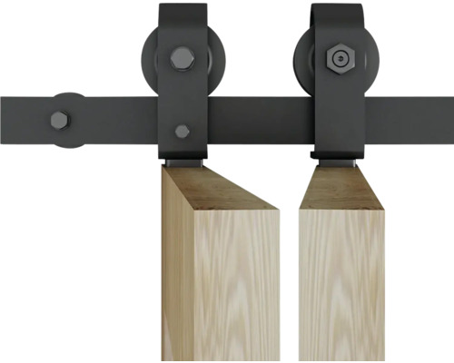 Schiebetürbeschlag mit zwei Rollen und Holztür