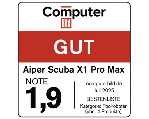 Computer Bild Siegel GUT für Aiper Scuba X1 Pro Max mit der Note 1,9