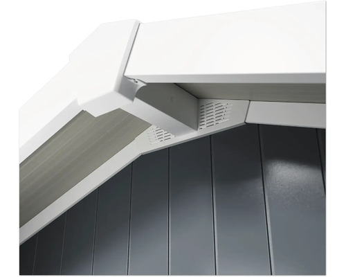 Detailansicht einer Gartenhausdachkonstruktion mit Lüftungsgittern.