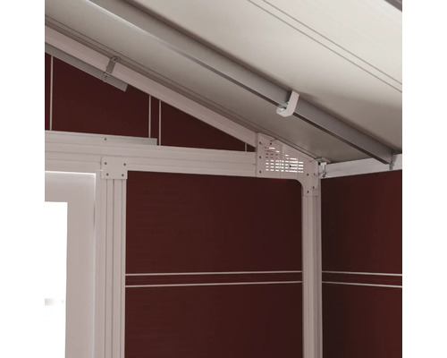 Detailansicht eines Gartenhauses mit Aluminiumrahmen und Wandelementen