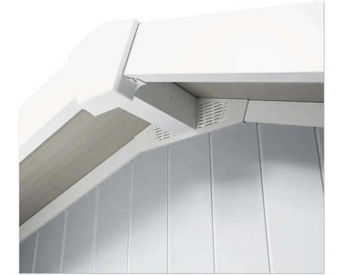 Detailansicht eines Gartenhauses mit Wandpaneelen und Dachelementen