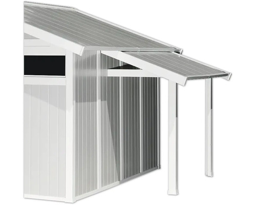 Detailansicht eines Gartenhauses mit Vordach