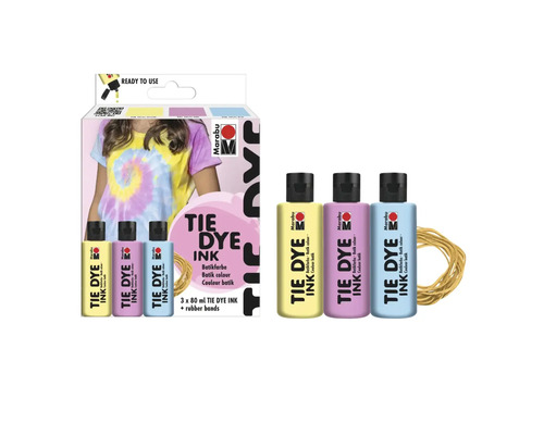 Marabu Tie Dye Ink Set mit Batikfarben und Gummibändern