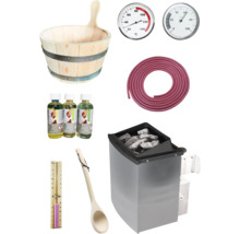 Sauna Zubehör Set mit Holzkübel, Thermometer, Hygrometer, Duftstoffen, Schlauch, Schöpfkelle und Saunaofen mit Steinen