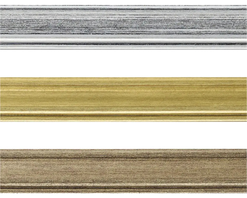 Drei Zierleisten aus verschiedenen Materialien und mit unterschiedlichen Oberflächen