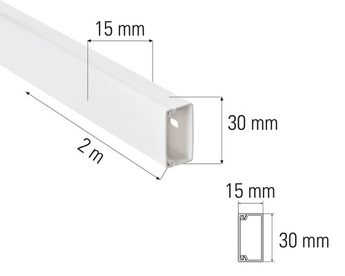 Kabelkanal, 2 Meter lang, 15 mm breit und 30 mm hoch