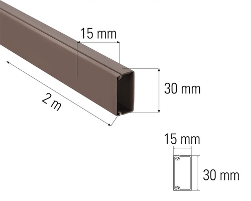 Zwei Meter lange Vierkantrohrleiste mit den Maßen 15 Millimeter mal 30 Millimeter