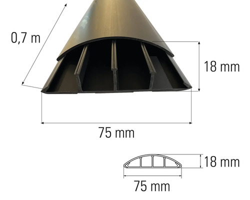 Detailaufnahme eines Kabelschlauchs mit Maßangaben