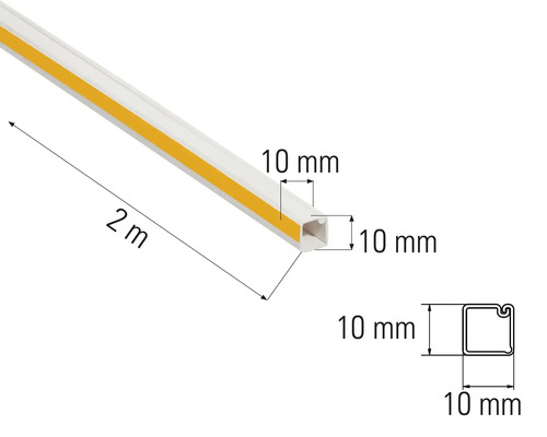 Zwei Meter lange Kabelführungsschiene mit den Maßen zehn mal zehn Millimeter.