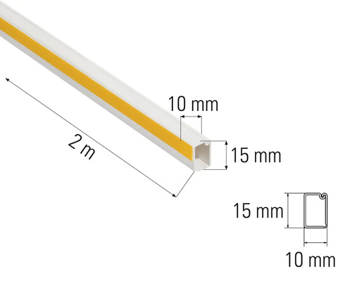 Installationskanal, zwei Meter lang, Maße zehn mal 15 Millimeter