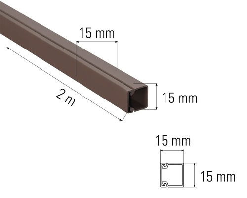 Zwei Meter lange Vierkantrohrleiste mit einer Seitenlänge von 15 Millimetern.