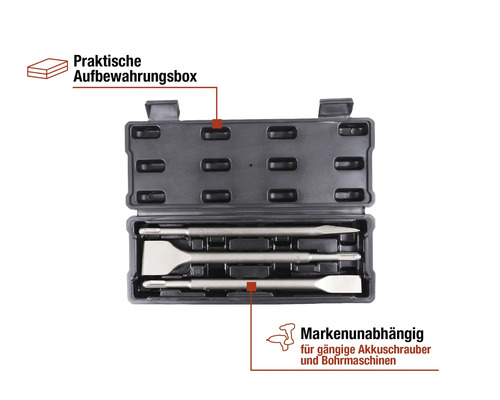 Meißel Set mit Aufbewahrungsbox für gängige Akkuschrauber und Bohrmaschinen